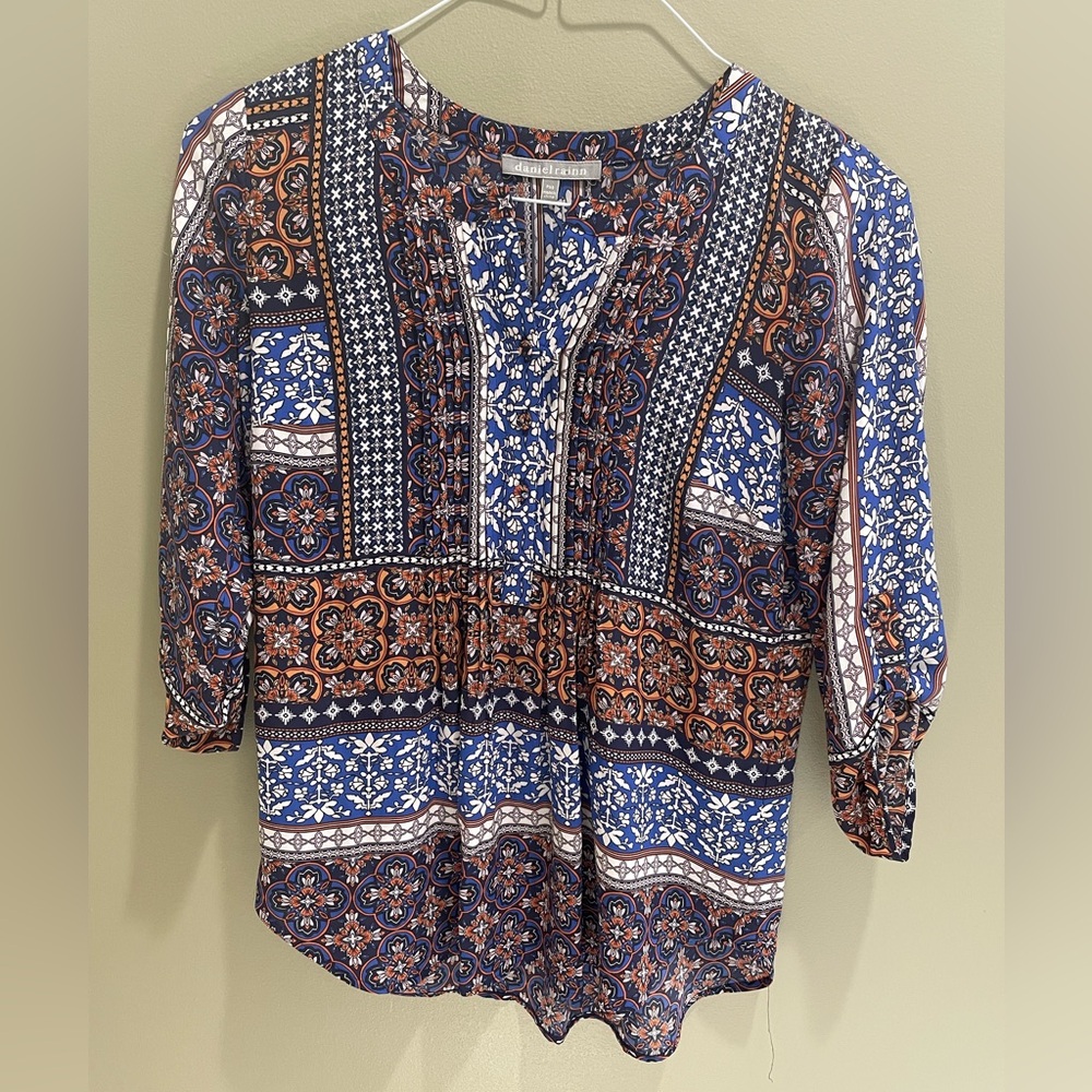 Daniel Rainn Blue and Brown Patterned Blouse